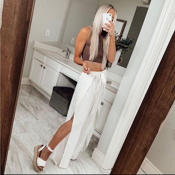 Embroidered Wrap Around Pants White Wide Leg S - Picture 2 of 10